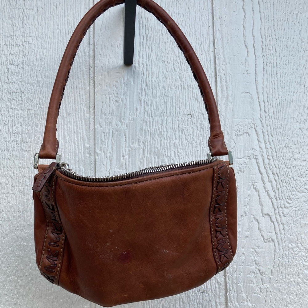 Vintage Michael Kors Brown Braided Leather Logo Unique Handbag Purse - Picture 4 of 7